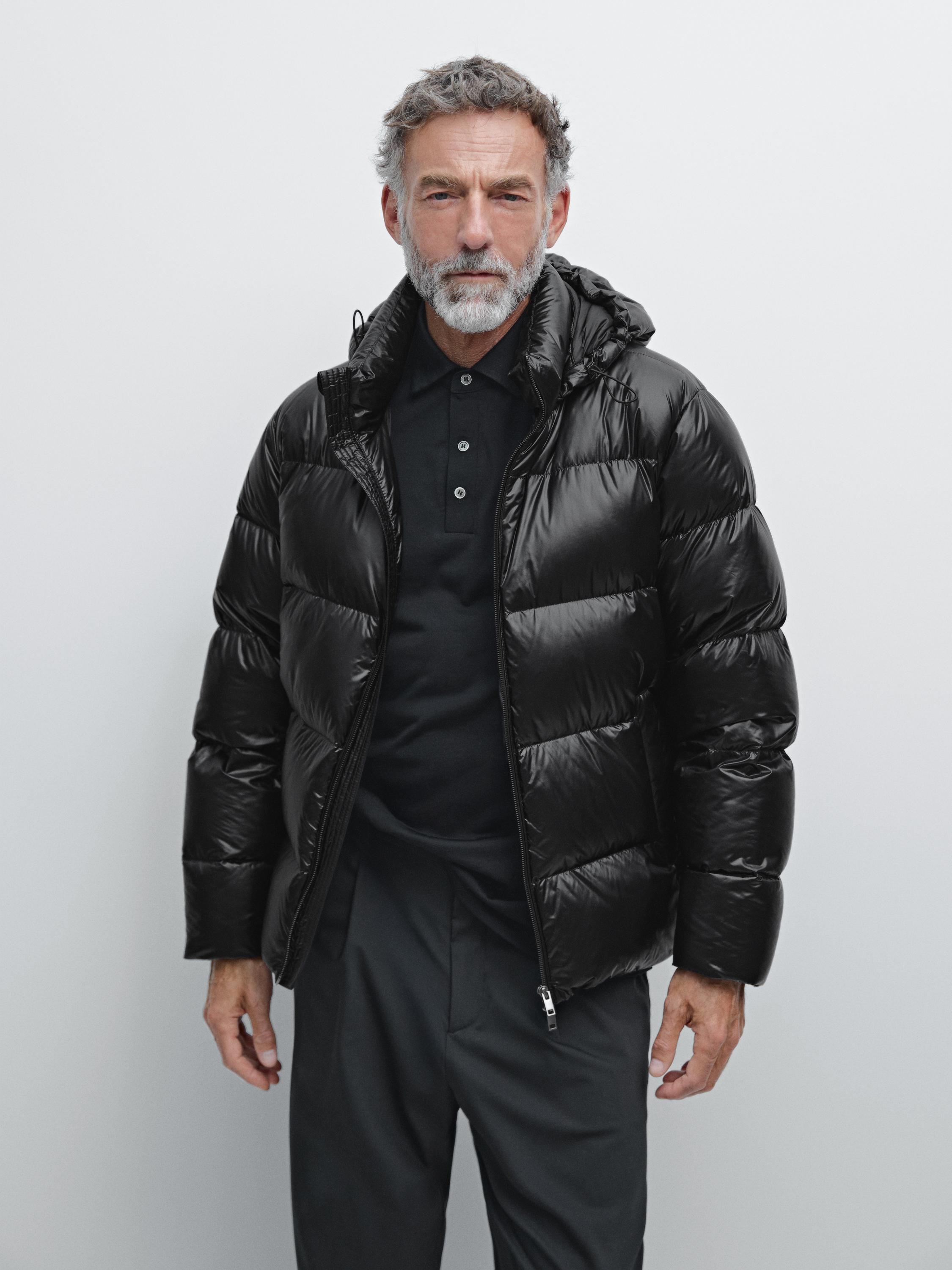Water-repellent satin puffer jacket